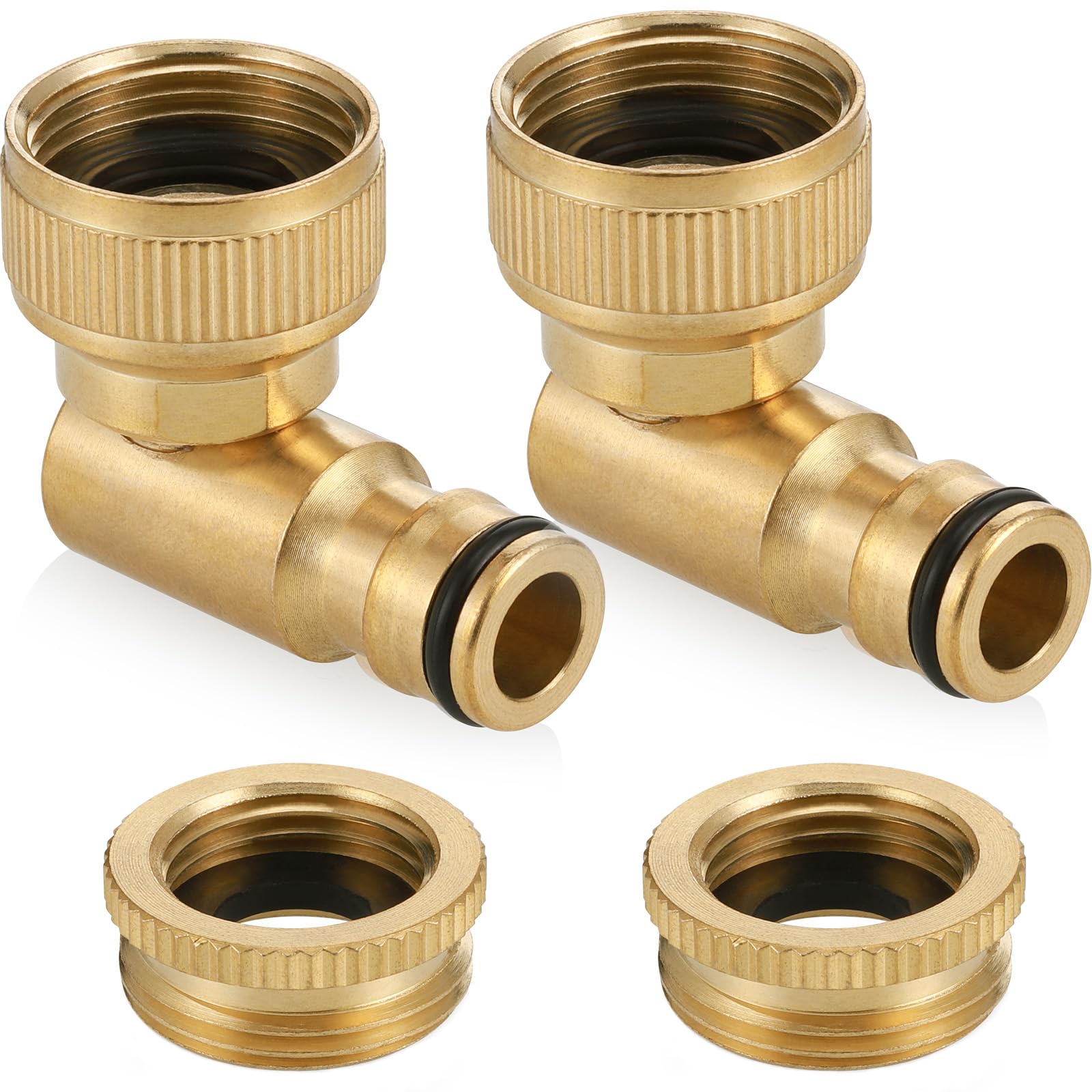 Zocipro 2Pcs Brass Angled Tap Connector, 2 in 1 Outside Tap Connector 1/2" & 3/4", 90° Elbow Female Rotating Hose Connector for Hose Pipe, Garden Outdoor Hose Tap Adapter
