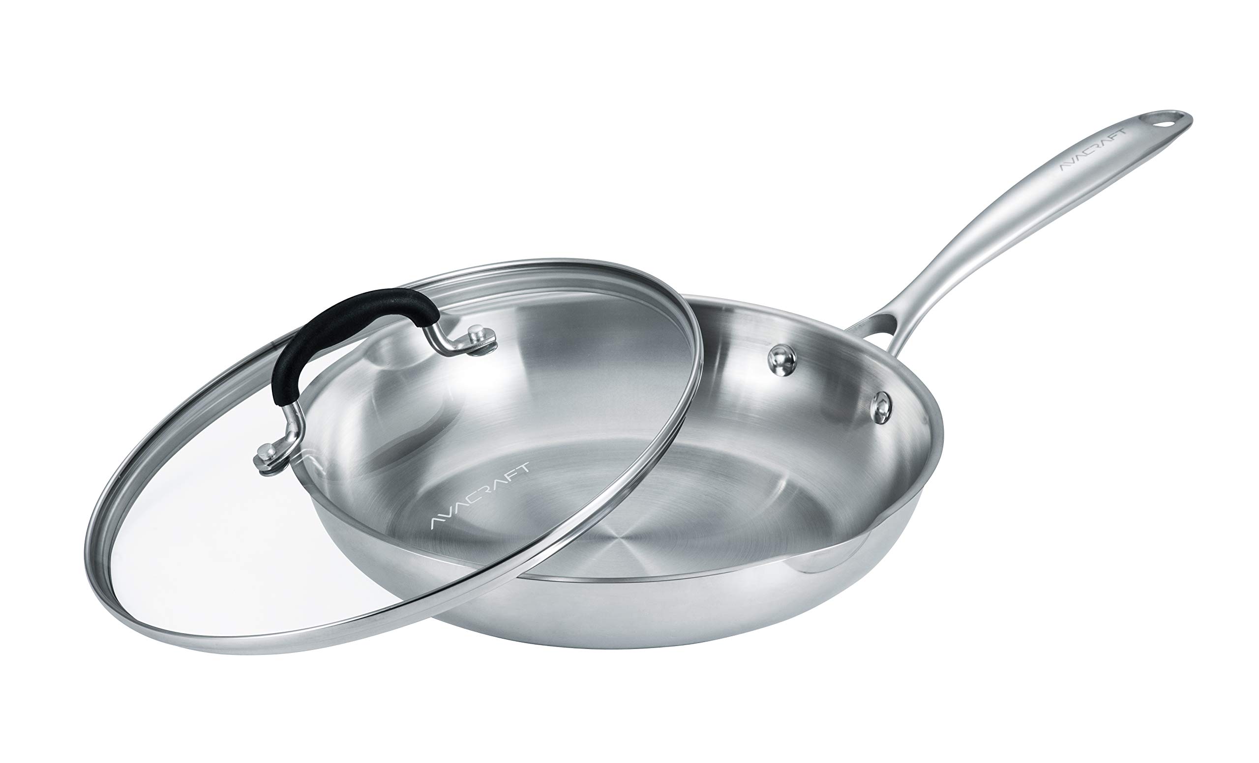 AVACRAFT 18/10 Stainless Steel Frying Pan TriPly Base with Glass Lid