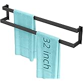 Double Towel Bar, 32Inch Towel Rack for Bathroom,Towel Holder Wall Mounted, Double Towel Rod Towel Rail Hanger for Wall, Kitchen (Matte Black)
