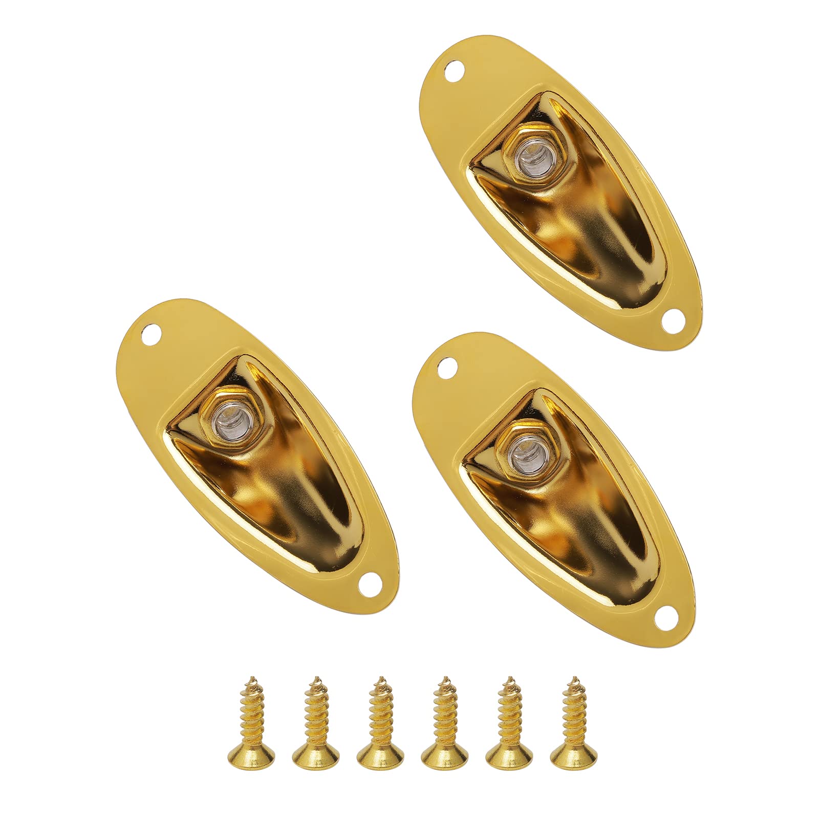 Unxuey 3Pcs Boat Shape Guitar Pickup Input Output Plate Jack Plug Socket 6.35mm with 2 Screws for FD Strat Electric Guitar Gold