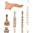 PURAVA Wood Therapy Massage Tools Set of 6 - Wood Therapy Tools for Body Shaping - Wooden Lymphatic Massager Body Sculpting Kit - Massage Roller Accessories, Stomach, Back and Foot Massage Roller