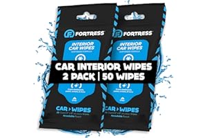 Fortress Car Interior Wipes (25 ct, Pack of 2) for Car Interior Cleaning, Dashboard, Seats, Detailing, and Steering Wheel [Travel Size] Skin-Safe Car Interior Cleaner Supplies