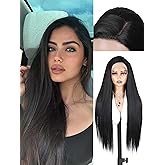 WIGER 28 Inch Straight Lace Front Wigs Long Nature Black Synthetic Heat Resistant Cosplay Wig For Women Pre Plucked Glueless Wig for Halloween Costume Girl Party Hair