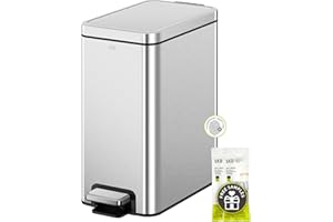 EKO Small Bathroom Trash Can with Lid Soft Close, Step Pedal, 10 Liter / 2.6 Gallon Stainless Steel Garbage Can with Removable Inner Bucket, Anti-Fingerprint Finish (Silver)