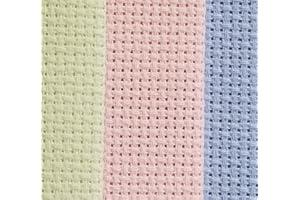 KCS 3 pc of 12" x 18" 14CT Counted Cotton Aida Cloth Cross Stitch Fabric (Light Blue+Pink+Light Green)