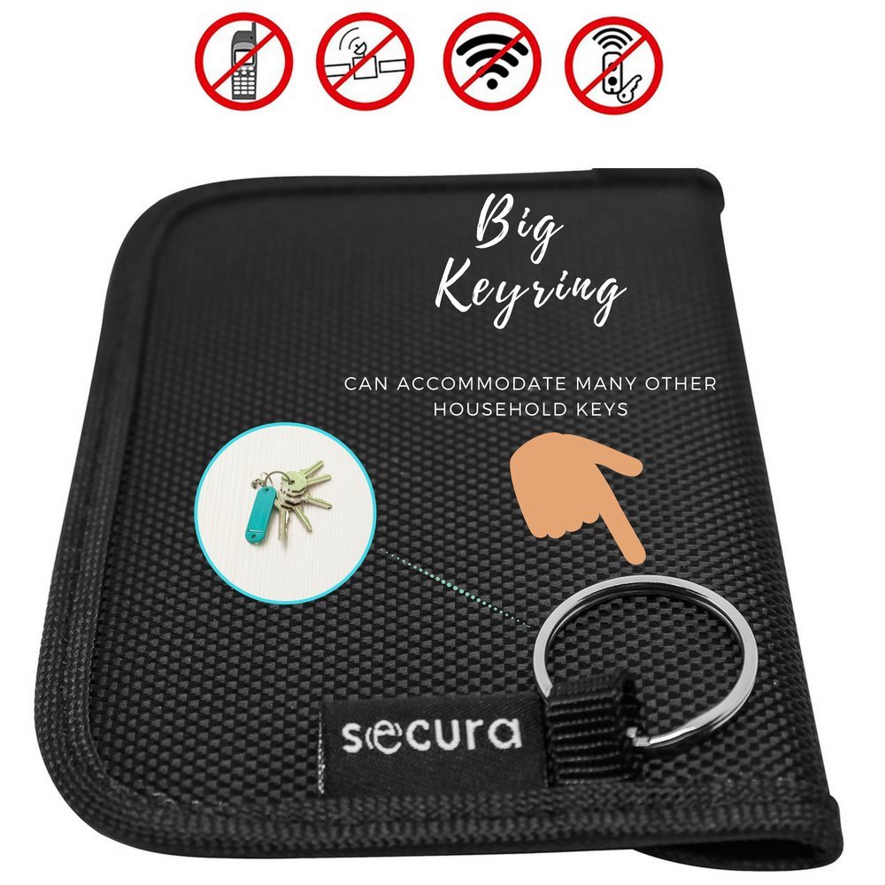 Secura Car Key Signal Blocker Case RFID Signals Blocking Large Guard Bag Blocking Pack Pouch Faraday Shielding For Car Key Signal Blocking Device Protector [Magnetic Closure] (Black) (Horizontal)