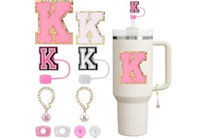 Mity rain 10pcs Set Designed for Stanley Cup Accessories, Straw Cover Cap - Letter Charm - Letter Stickers - Spill Stopper - Leak Stopper, For Stanley 40oz/ 30oz Tumbler Decorations (K)