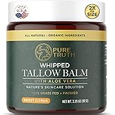 Pure Truth Whipped Tallow and Honey Balm (Citrus), Beef Tallow for Skin Care, Grass Fed + Finished Tallow Moisturizer Cream for Face & Body w/Organic Honey, Aloe Vera, Jojoba Oil - Men Women 3.25oz