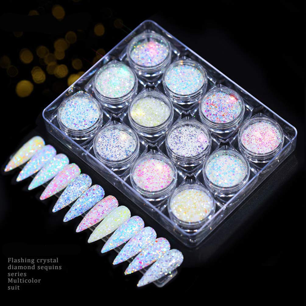 JASSINS 12 Colors Nail Holographic Glitter, Superfine Mixed Nail Sequins Decoration for Nails Art(Light Color): Beauty