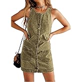 Yousify Womens Casual Sleeveless Denim Overalls Dresses Button Down Summer Jean Mini Dress 2025 Trendy Romper With Pockets