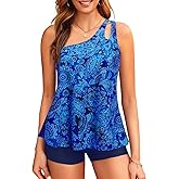 Women Tankini with Shorts - Two Piece Bathing Suits One Shoulder Tummy Control Swimsuit 2025 Flowy Swimwear