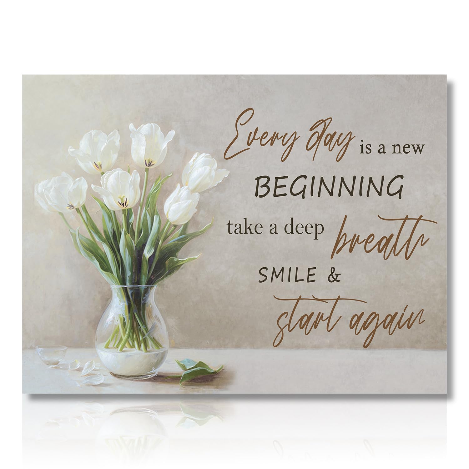NymphFable Motivational Botanical Wall Art Poster, Flower in Vase with Everyday Is A New Beginning Quote, Country Floral Wall Art Print for Bathroom Bedroom Kitchen Decor 12x16 in Unframed