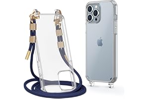 Lawonda Clear Case for iPhone 13 Pro, Crossbody Adjustable Neck Shoulder Lanyard Strap Shockproof Protective Transparent Lanyard Phone Case for 13 Pro 6.1 Inch Blue