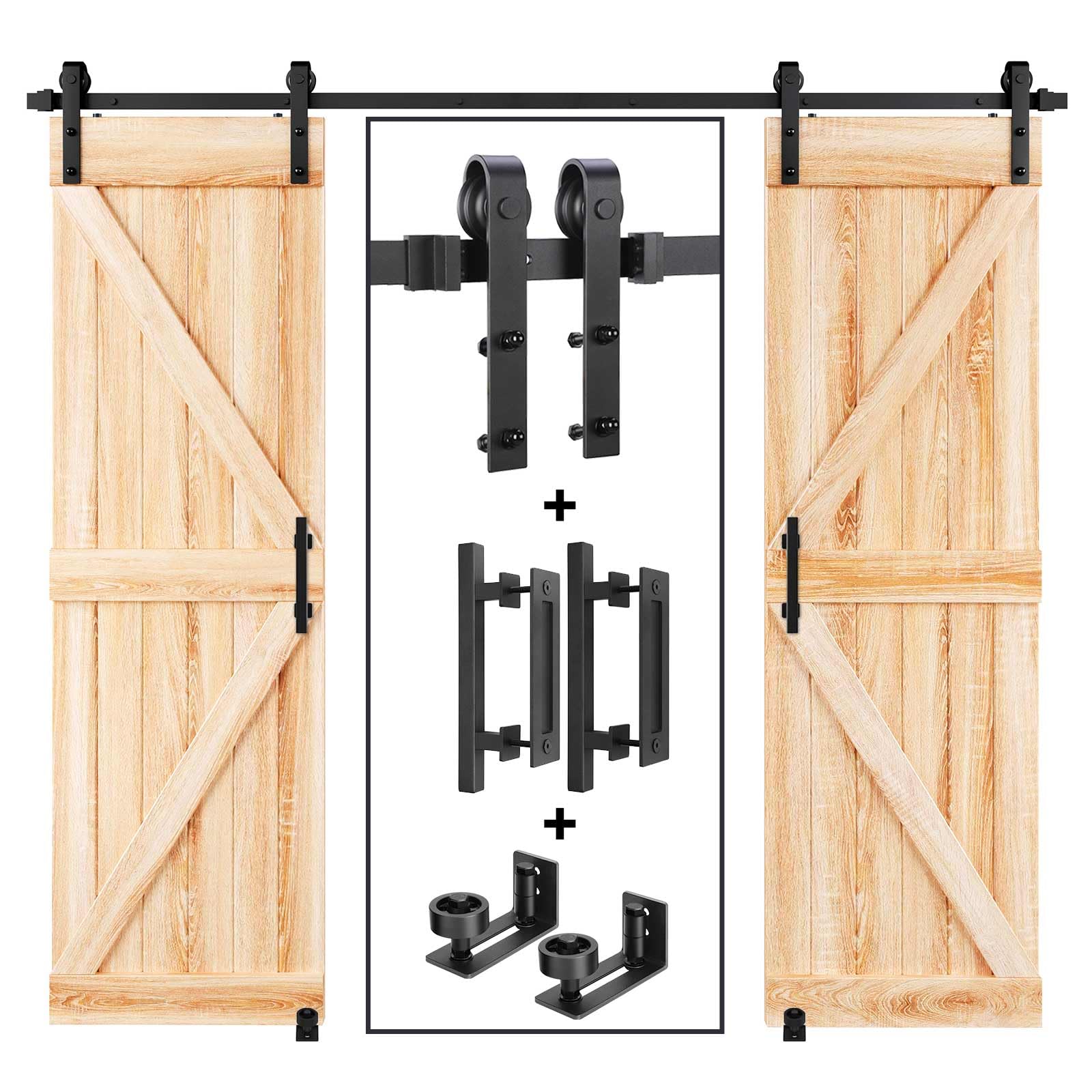 Photo 1 of EaseLife 8 FT Double Sliding Barn Door Track and Handle Hardware Kit,Heavy Duty,Basic J Pulley,Slide Smoothly Quietly,Easy Install (8FT Track Kit for 20"~24" Wide Double Door)