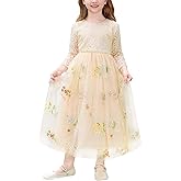EULIMENE Baby Girl Flower Tulle Dress Floral Lace 3/4 Sleeve Birthday Wedding Bridesmaid Dresses Toddler Princess Party Dress