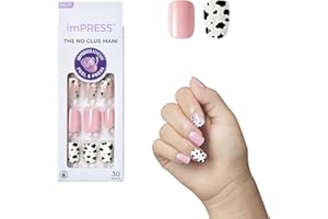 KISS imPRESS No Glue Mani Press On Nails, Design, 'One Chance', Pink, Short Size, Squoval Shape, Includes 30 Nails, Prep Pad, Instructions Sheet, 1 Manicure Stick, 1 Mini File