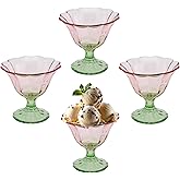Glass Dessert Bowls 10 Oz Set of 4 Ice Cream Cups Footed Bowl Light Pink-Green Clear Drinking Cup for Sundae, Dessert, Candy, Fruit, Ice Cream, Snack Pudding