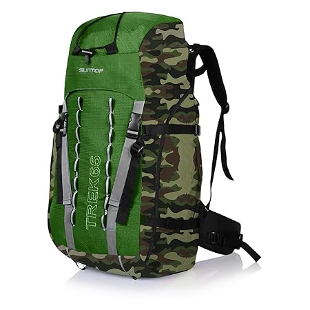 Suntop Trek 65L (with Internal Frame) Travel Bag Backpacking Backpack for Outdoor Hiking Trekking Camping Rucksack(Green)
