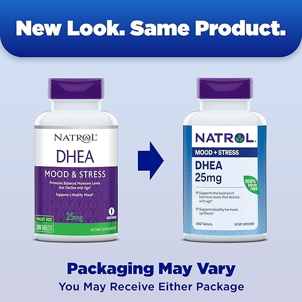 NATROL MOOD & STRESS DHEA 25MG WITH CALCIUM, DIETARY SUPPLEMENT FOR BALANCE OF CERTAIN HORMONE LEVEL AND MOOD SUPPORT, 300 TABLETS, 300 DAY SUPPLY
