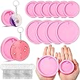 10 Pieces Round Keychain Mold Silicone Resin Molds Circle Keychain Pendant with Hole with 20 Pieces Key Rings Jewelry Making Epoxy Casting Fondant Baking for DIY Crafts (Pink, 2 Sizes)