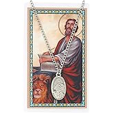 McVan Saint Mark 1-inch Pewter Medal Pendant Necklace with Holy Prayer Card