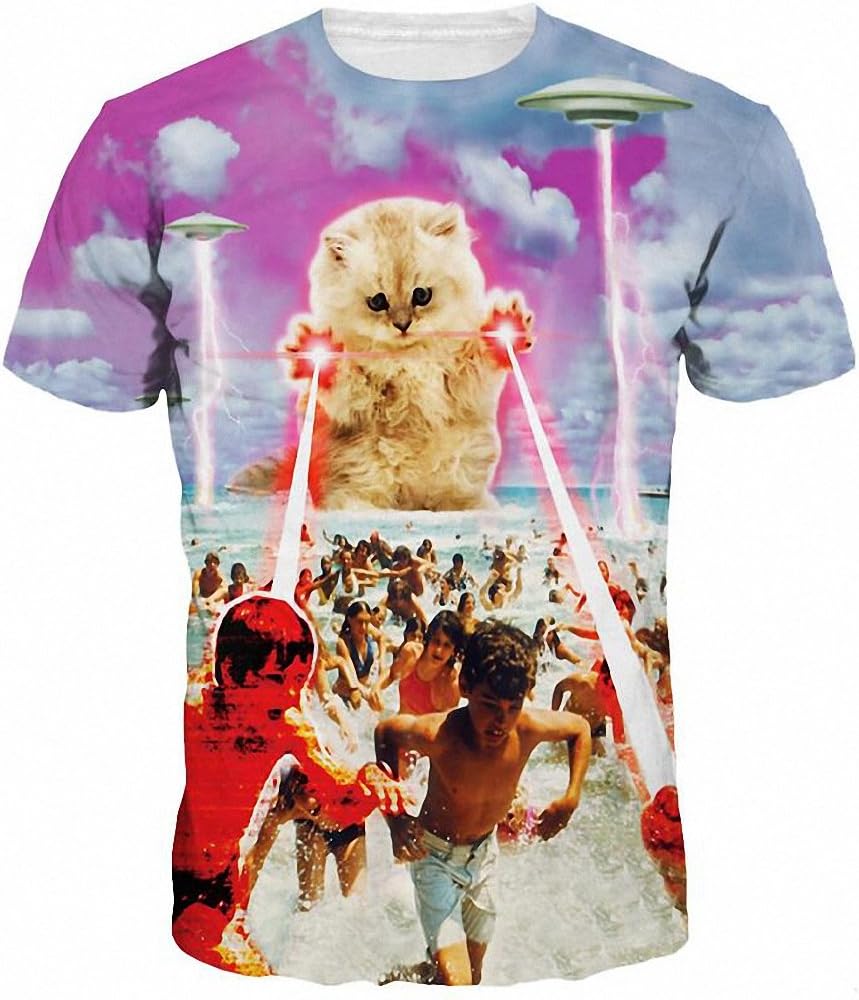 Unisex 3D T-Shirt Laser Terror Cat UFO Tees Tops