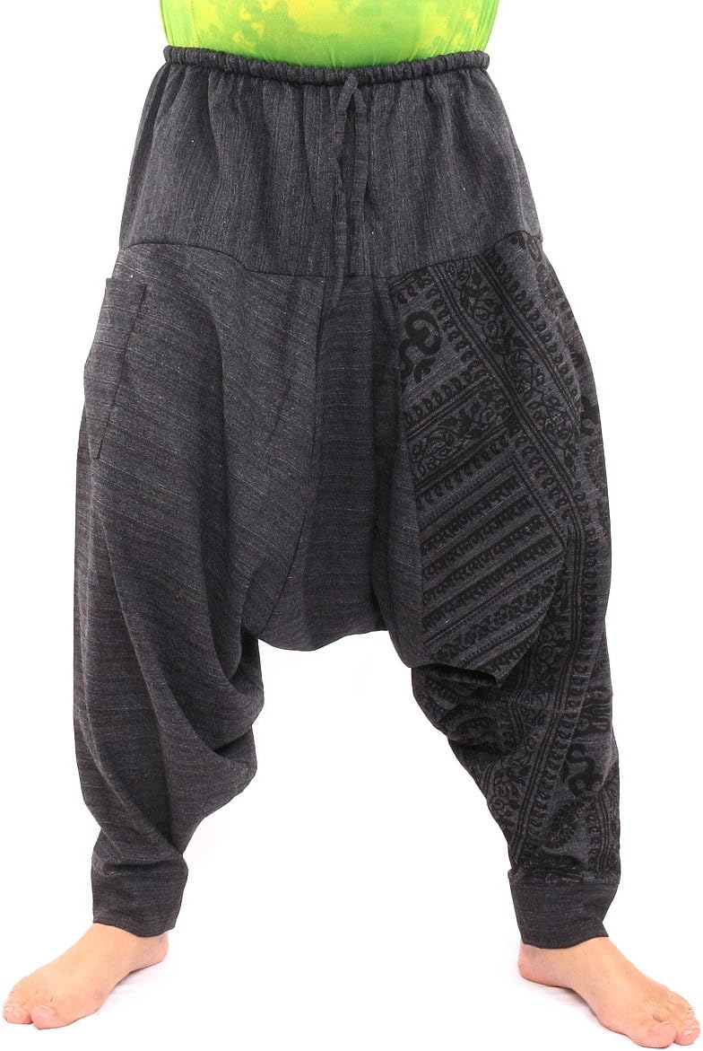 jing shop Aladdin Harem Drawcord Baggy Pants Traditional Print Cotton Mix