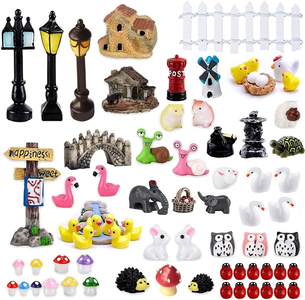 FomCcu Fairy Mini Garden Kit 72 Pieces Micro Landscape Animals Decor DIY