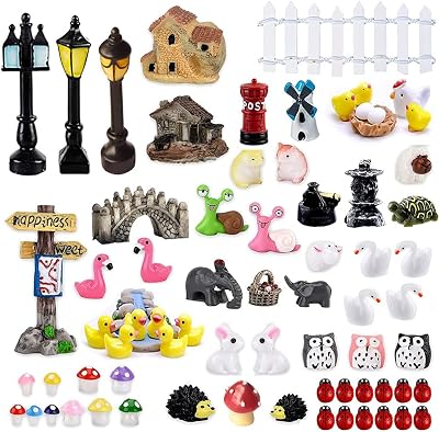 FomCcu Fairy Mini Garden Kit 72 Pieces Micro Landscape Animals Decor DIY
