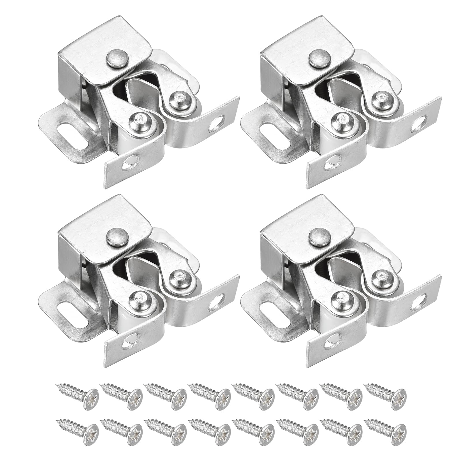 uxcell 4 Set Double Roller Catch Cabinet Latch Hardware Fitting for Cabinet Cupboard Closet Furniture Door, Silver