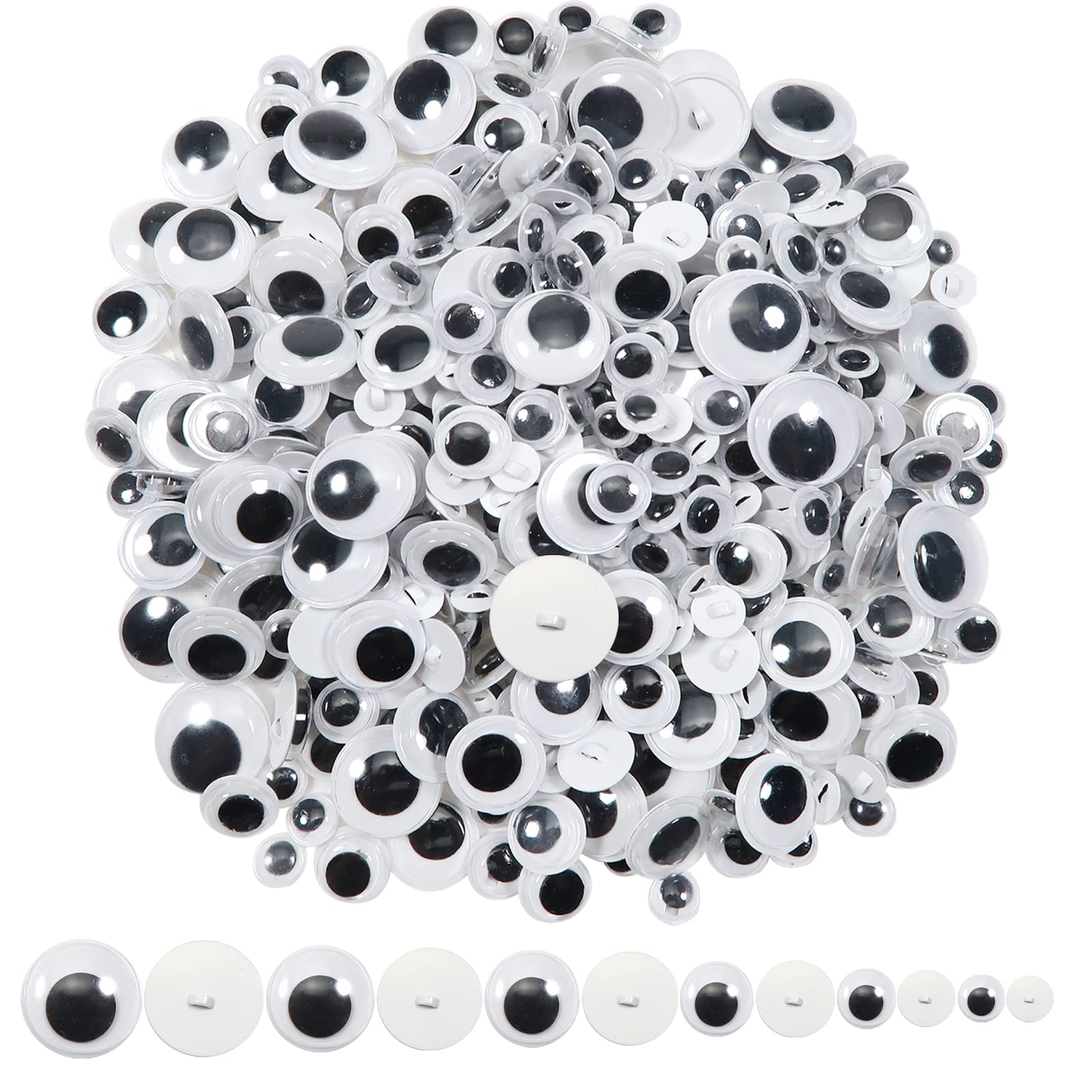 TOAOB 500pcs Sew On Wiggle Googly Eyes Round Black White Plastic Safety Doll Eyes Sewing Craft Eyes 8mm 10mm 12mm 15mm 18mm 20mm for Soft Doll Making DIY Craft Plush Animal