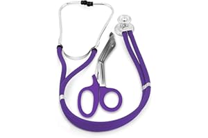 ASA TECHMED Sprague Double Tube Adult and Pediatric Stethoscope + Matching EMT Shears, Ideal for EMT, Nurse, Doctor, Medical Student, Paramedic, and First Responders (Purpe)