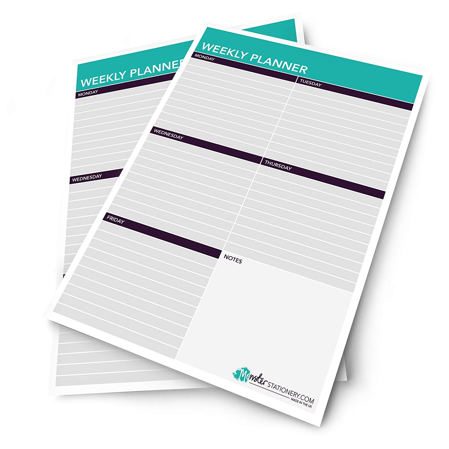 Monster Stationery - A4 Weekly Planner/Things To Do Today/Desk Schedule/To Do Pad - 60 Sheet - 80gsm - Made in UK - Pack of 2