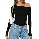 Avidlove Women Off the Shoulder Long Sleeve Bodysuit Double Lined Thong Body Suits Tops Soft Sexy Outfits