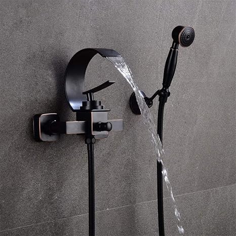 Wasserfall Badewannenarmaturen Chrom Duschset Schwarz Badewanne Mischbatterie Dual Contral Dusche Wandmontage Fur Badezimmer Amazon De Kuche Haushalt