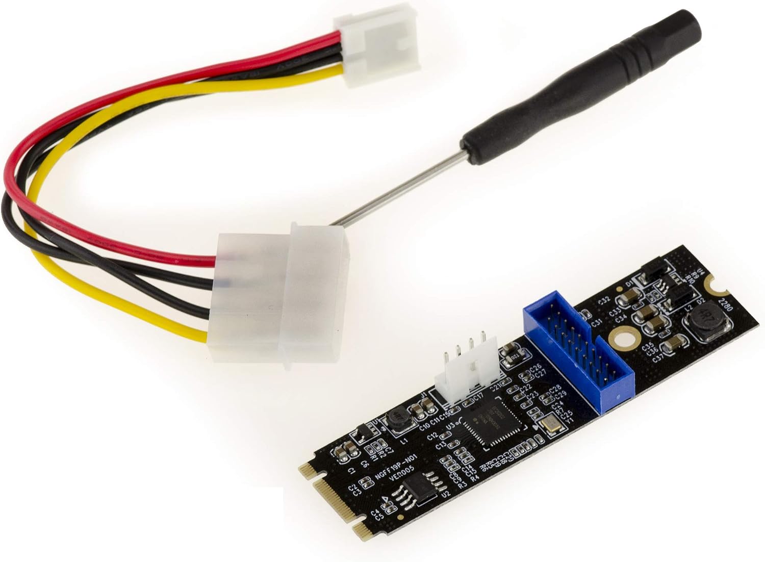 KALEA-INFORMATIQUE M.2 controller card (M2 NGFF type PCIe M or B+M Key) 2 USB 3.0 ports on angle with Nec D720202 chipset