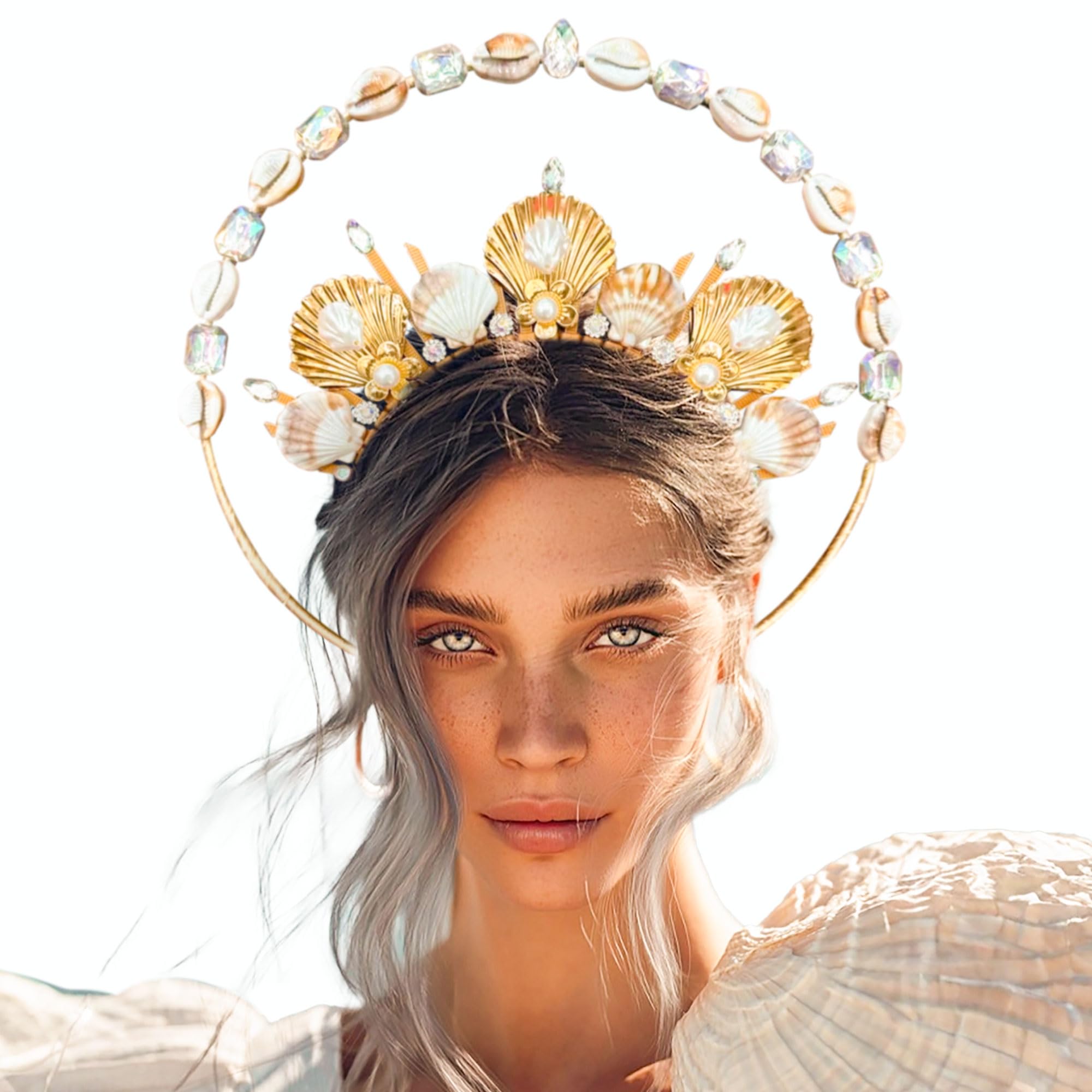JeVenis Mermaid Crown Headband Seashell Crown Siren Costume Women Gold Halo Crown Headpiece for Mermaid Sirens Goddess Cosplay Renaissance