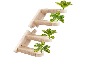Meowoou Cat Wall Shelves,Modern & Durable 4 Steps Sisal Rope Stairs & Perch for Cat Climbing Wall Systems with Leaves Right Step B