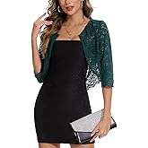 MINTLIMIT Women's Elegant Floral Lace Shrug Bolero Summer Lightweight 3/4 Sleeve Hook Open Front Cropped Cardigan for Dresses