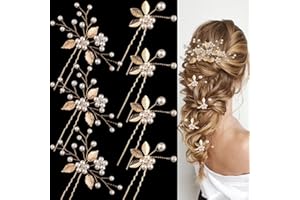 BOYIVI 7 Pieces Wedding Hair Pins Gold Leaf, Elegant Flower Hair Accessories for Brides Bridesmaids Girls Pearl Alloy Material Hair Styling Pins with Crystal, Vintage Bohemian Style