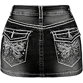 WDIRARA Women's Low Rise Butterfly Embroidery Bodycon Mini Denim Skirt Y2k Jean Skirt