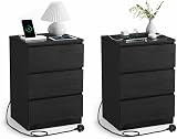 VASAGLE Kailyn Bedside Tables with Power Strip Ebony Black LET831B57 view 2