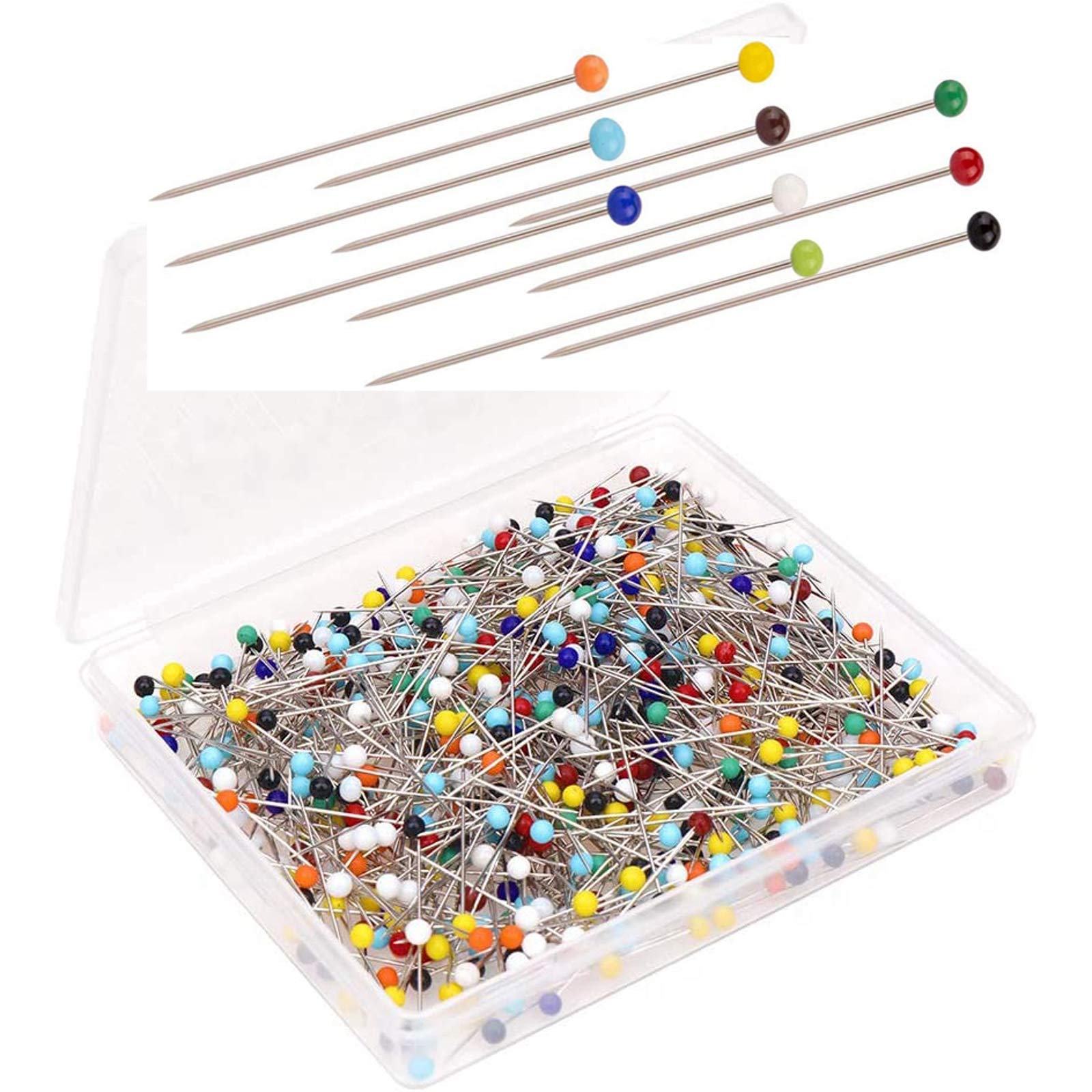 500 PCS Multicolor Head Pins - 38MM Glass Head & Pearl Headed Corsage Pins for Dressmaker & Jewelry Decoration Sewing