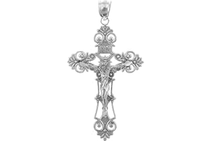 RELIGIOUS JEWELRY BY FDJ Religious Jewelry 925 Sterling Silver Floral Cross Charm Budded Crucifix Pendant Necklace