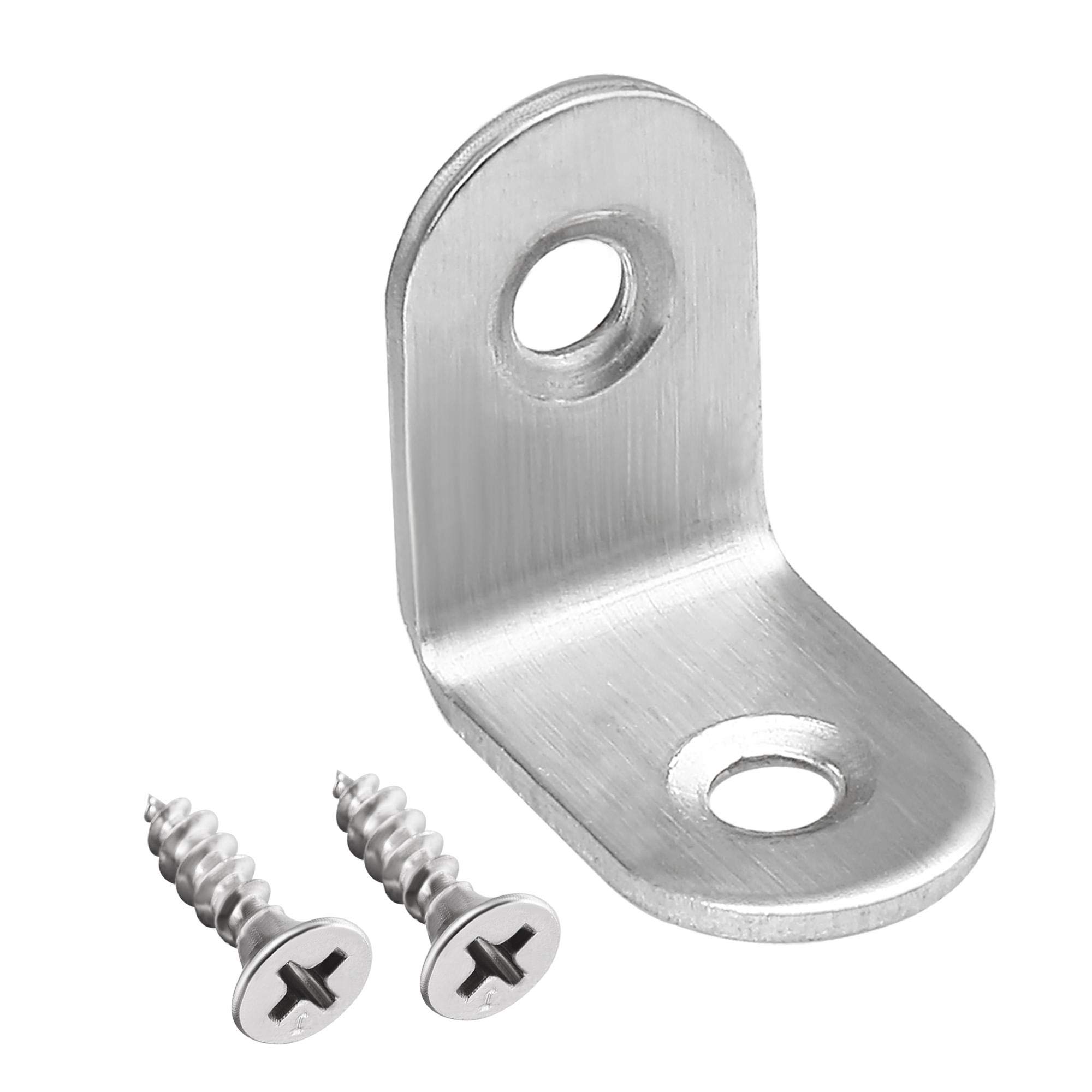 sourcing map Corner Brace Angle Bracket Fastener L Shape 25mmx25mmx15mm Stainless Steel Round End with Screws, 4pcs