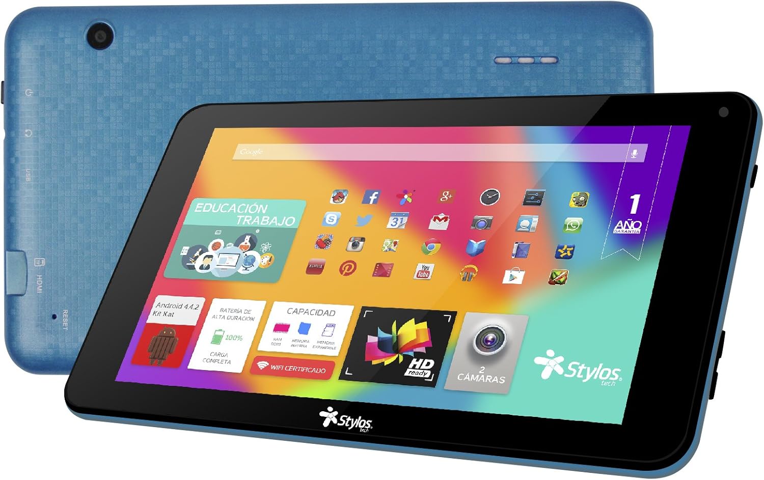 Stylos Tech Tablet Taris 7" Pantalla HD Memoria Ram 1GB + 8GB expandible a 32GB, Doble cámara