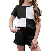 blibean Girls Summer Clothes Sets Kids Waffle Colorblock Outfits Size 6-15 Years