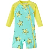 UMELOK Baby Girl Swimsuit UPF 50+ Sun Protection Toddler Bathing Suit | Infant Rash Guard Swimwear Full Zip One Piece Long Sleeve Swimming Sunsuit Beach Outfit or Pool