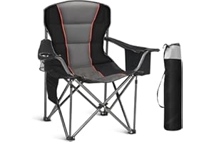 HIGH POINT SPORTS Oversized Portable Camping Folding Chair, Heavy Duty Foldable Outdoor Chair, Camp Chair with Cup Holder and Cooler Bag Support 450 LBS, Black…