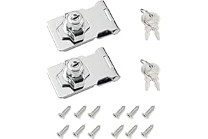 I-EASYDWW, Keyed Hasp Locks, 2.5 Inch, Twist Knob Keyed Locking Hasp, Cabinet Locks, Cabinet Locks with Keys, for Drawer, Cabinets and More, Zinc Alloy with Iron Chrome Plating, Silver, 2 Pack